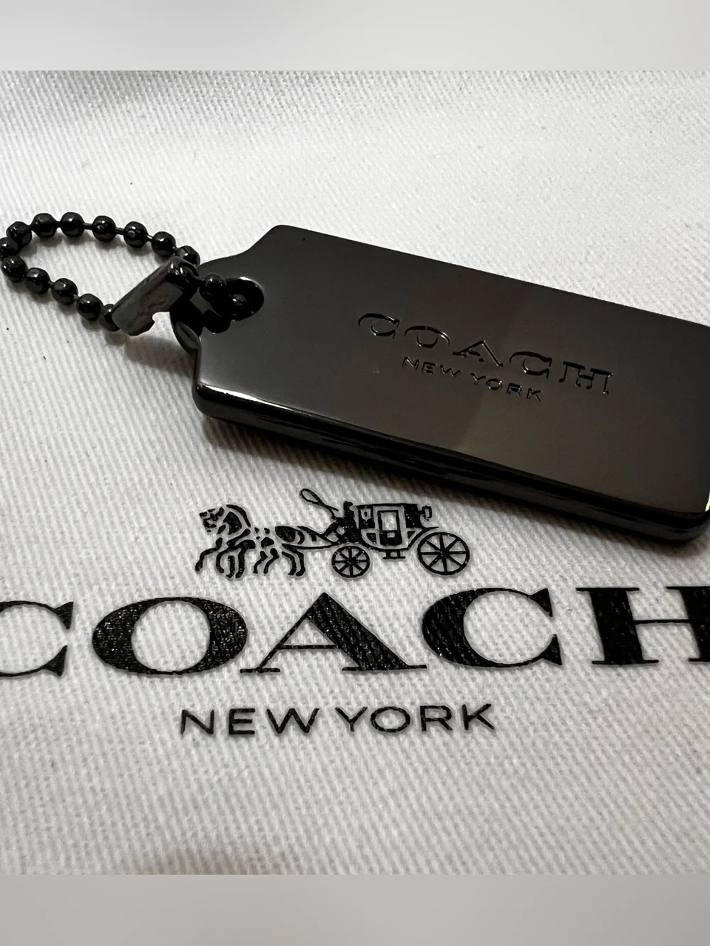 Coach black metallic Black Logo Tag Pendant - Picture 2 of 8